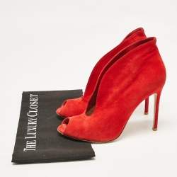 Pre Owned Gianvito Rossi Red Suede Vamp Peep Toe Pumps Size 39