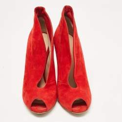 Pre Owned Gianvito Rossi Red Suede Vamp Peep Toe Pumps Size 39
