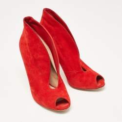 Pre Owned Gianvito Rossi Red Suede Vamp Peep Toe Pumps Size 39