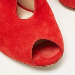 Pre Owned Gianvito Rossi Red Suede Vamp Peep Toe Pumps Size 39