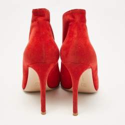 Pre Owned Gianvito Rossi Red Suede Vamp Peep Toe Pumps Size 39