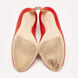 Pre Owned Gianvito Rossi Red Suede Vamp Peep Toe Pumps Size 39