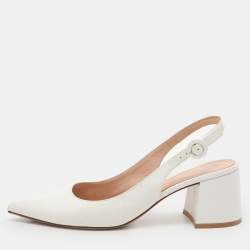 Pre Owned Gianvito Rossi White Leather Slingback Pumps Size 37.5