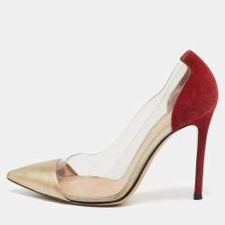 Pre Owned Gianvito Rossi Red/Gold  PVC and Suede Plexi Pumps Size 37