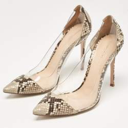 Pre Owned Gianvito Rossi Beige PVC and Python Leather Plexi Pumps Size 40