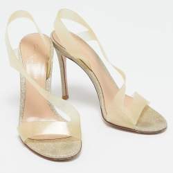 Gianvito Rossi Gold Glitter PVC Metropolis Slingback Sandals Size 37