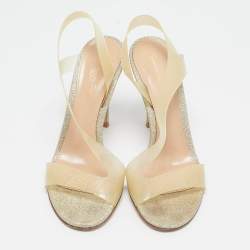 Gianvito Rossi Gold Glitter PVC Metropolis Slingback Sandals Size 37