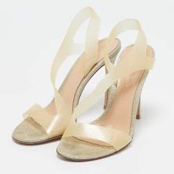 Gianvito Rossi Gold Glitter PVC Metropolis Slingback Sandals Size 37