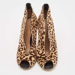 Gianvito Rossi Beige/Brown Leopard Print Calf Hair Vamp Boots Size 38.5