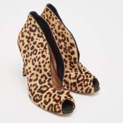 Gianvito Rossi Beige/Brown Leopard Print Calf Hair Vamp Boots Size 38.5