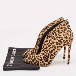Gianvito Rossi Beige/Brown Leopard Print Calf Hair Vamp Boots Size 38.5
