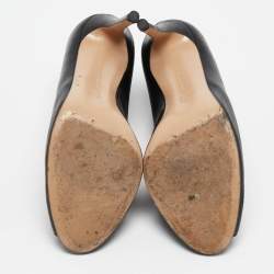 Pre Owned Gianvito Rossi Black Leather Vamp Peep Toe Booties Size 38