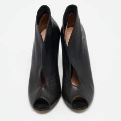 Pre Owned Gianvito Rossi Black Leather Vamp Peep Toe Booties Size 38