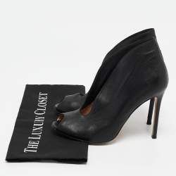 Pre Owned Gianvito Rossi Black Leather Vamp Peep Toe Booties Size 38