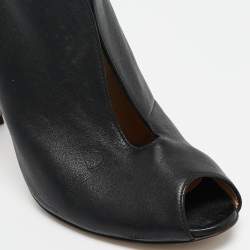 Pre Owned Gianvito Rossi Black Leather Vamp Peep Toe Booties Size 38