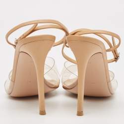 Pre Owned Gianvito Rossi Beige Leather And PVC Plexi Stark Ankle Strap Sandals Size 39