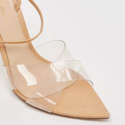 Pre Owned Gianvito Rossi Beige Leather And PVC Plexi Stark Ankle Strap Sandals Size 39