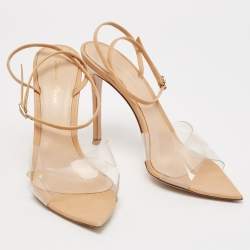 Pre Owned Gianvito Rossi Beige Leather And PVC Plexi Stark Ankle Strap Sandals Size 39