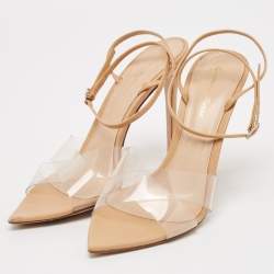 Pre Owned Gianvito Rossi Beige Leather And PVC Plexi Stark Ankle Strap Sandals Size 39