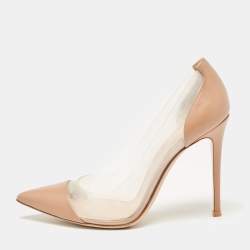 Pre Owned Gianvito Rossi Beige Leather and PVC Plexi Pumps Size 39