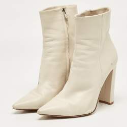 Gianvito Rossi Cream Leather Lyell Ankle Length Boots Size 39
