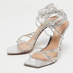 Pre Owned Gianvito Rossi Silver Leather Sylvie Sandals Size 37