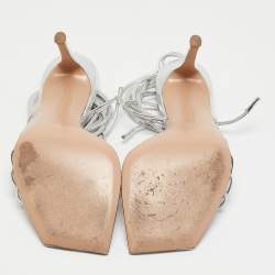 Pre Owned Gianvito Rossi Silver Leather Sylvie Sandals Size 37