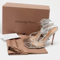 Pre Owned Gianvito Rossi Silver Leather Sylvie Sandals Size 37