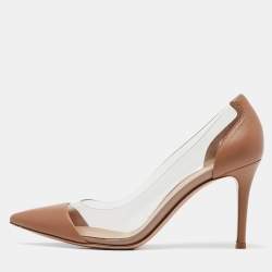 Gianvito Rossi Beige Leather and PVC Plexi Pumps Size 36.5