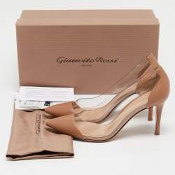 Gianvito Rossi Beige Leather and PVC Plexi Pumps Size 36.5