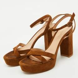 Pre Owned Gianvito Rossi Brown Suede Platform Ankle Strap Sandals Size 39.5
