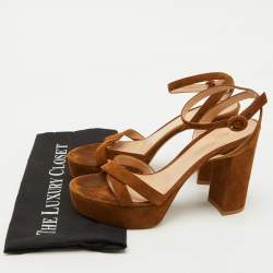 Pre Owned Gianvito Rossi Brown Suede Platform Ankle Strap Sandals Size 39.5