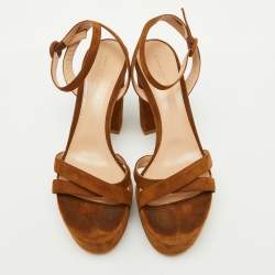 Pre Owned Gianvito Rossi Brown Suede Platform Ankle Strap Sandals Size 39.5