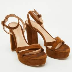 Pre Owned Gianvito Rossi Brown Suede Platform Ankle Strap Sandals Size 39.5