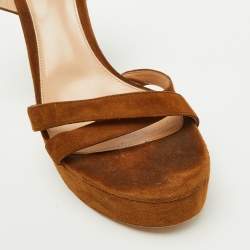 Pre Owned Gianvito Rossi Brown Suede Platform Ankle Strap Sandals Size 39.5