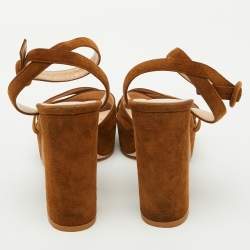 Pre Owned Gianvito Rossi Brown Suede Platform Ankle Strap Sandals Size 39.5