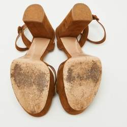 Pre Owned Gianvito Rossi Brown Suede Platform Ankle Strap Sandals Size 39.5