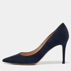 Pre Owned Gianvito Rossi Navy Blue Suede Gianvito 85 Pumps Size 38