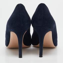 Pre Owned Gianvito Rossi Navy Blue Suede Gianvito 85 Pumps Size 38