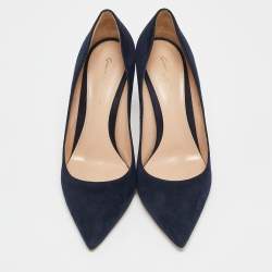 Pre Owned Gianvito Rossi Navy Blue Suede Gianvito 85 Pumps Size 38