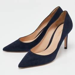 Pre Owned Gianvito Rossi Navy Blue Suede Gianvito 85 Pumps Size 38