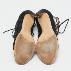 Pre Owned Gianvito Rossi Black Satin and Suede Strappy Sandals Size 38