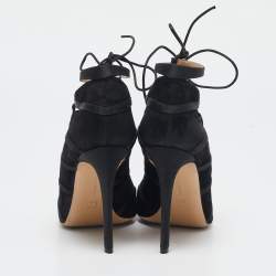 Pre Owned Gianvito Rossi Black Satin and Suede Strappy Sandals Size 38