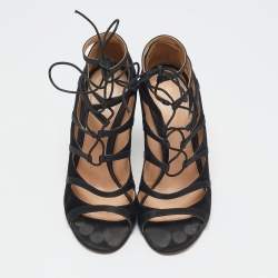 Pre Owned Gianvito Rossi Black Satin and Suede Strappy Sandals Size 38
