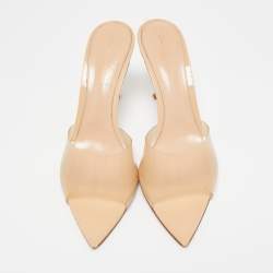 Pre Owned Gianvito Rossi Beige PVC Elle Slide Sandals Size 40