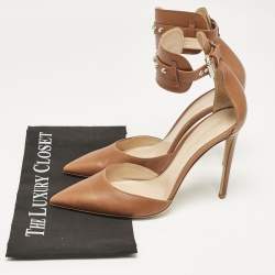 Pre Owned Gianvito Rossi Brown Leather Studded Ankle Cuff Pumps Size 40