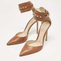 Pre Owned Gianvito Rossi Brown Leather Studded Ankle Cuff Pumps Size 40
