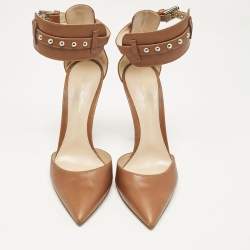 Pre Owned Gianvito Rossi Brown Leather Studded Ankle Cuff Pumps Size 40