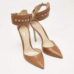 Pre Owned Gianvito Rossi Brown Leather Studded Ankle Cuff Pumps Size 40