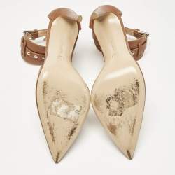 Pre Owned Gianvito Rossi Brown Leather Studded Ankle Cuff Pumps Size 40